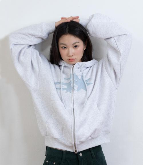 3STAR APPLIQUE HOODIE ZIP UP_LIGHT GREY(NG2GSUM490A)