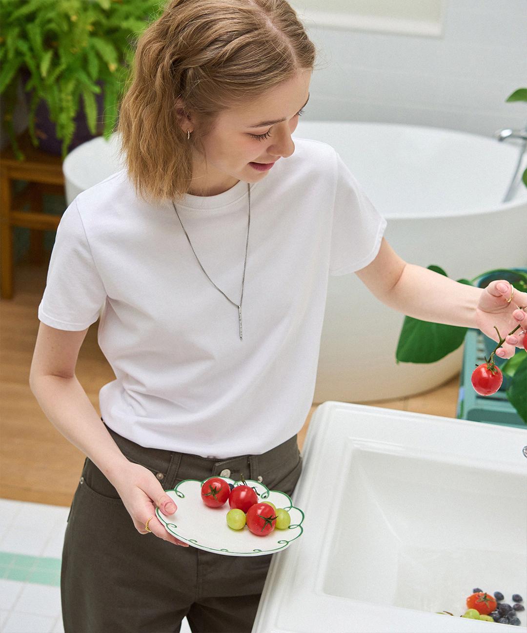 드로우핏우먼 [5월 27일 예약배송] 수피마 실켓 크루넥 반팔 티셔츠