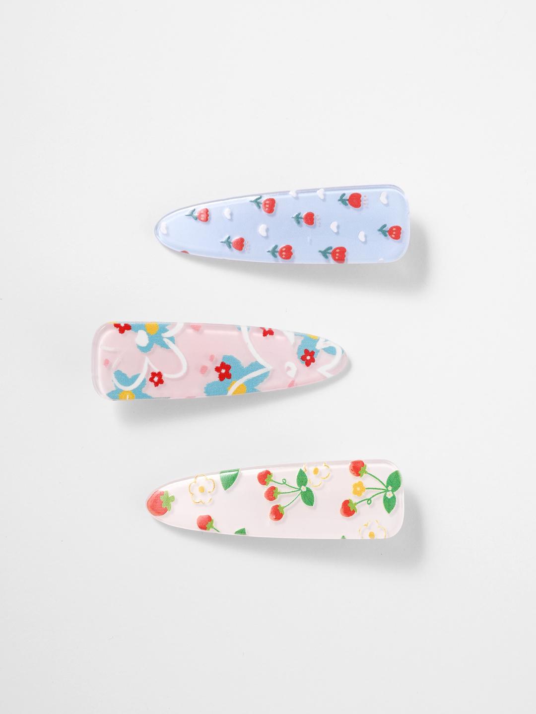 3pcs Flower Print Hair Clip