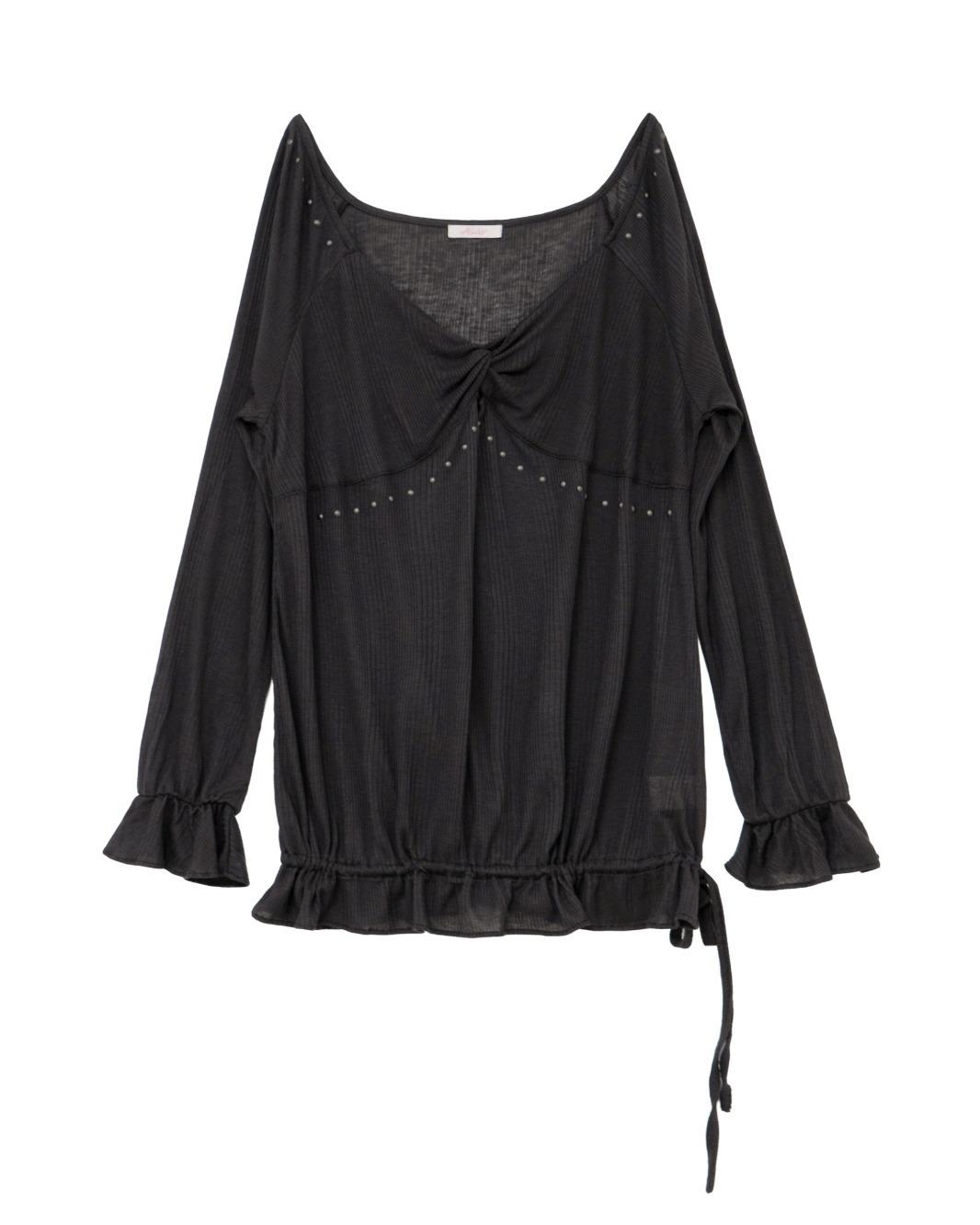 Sheer Twist Ruffle Blouse (Charcoal)