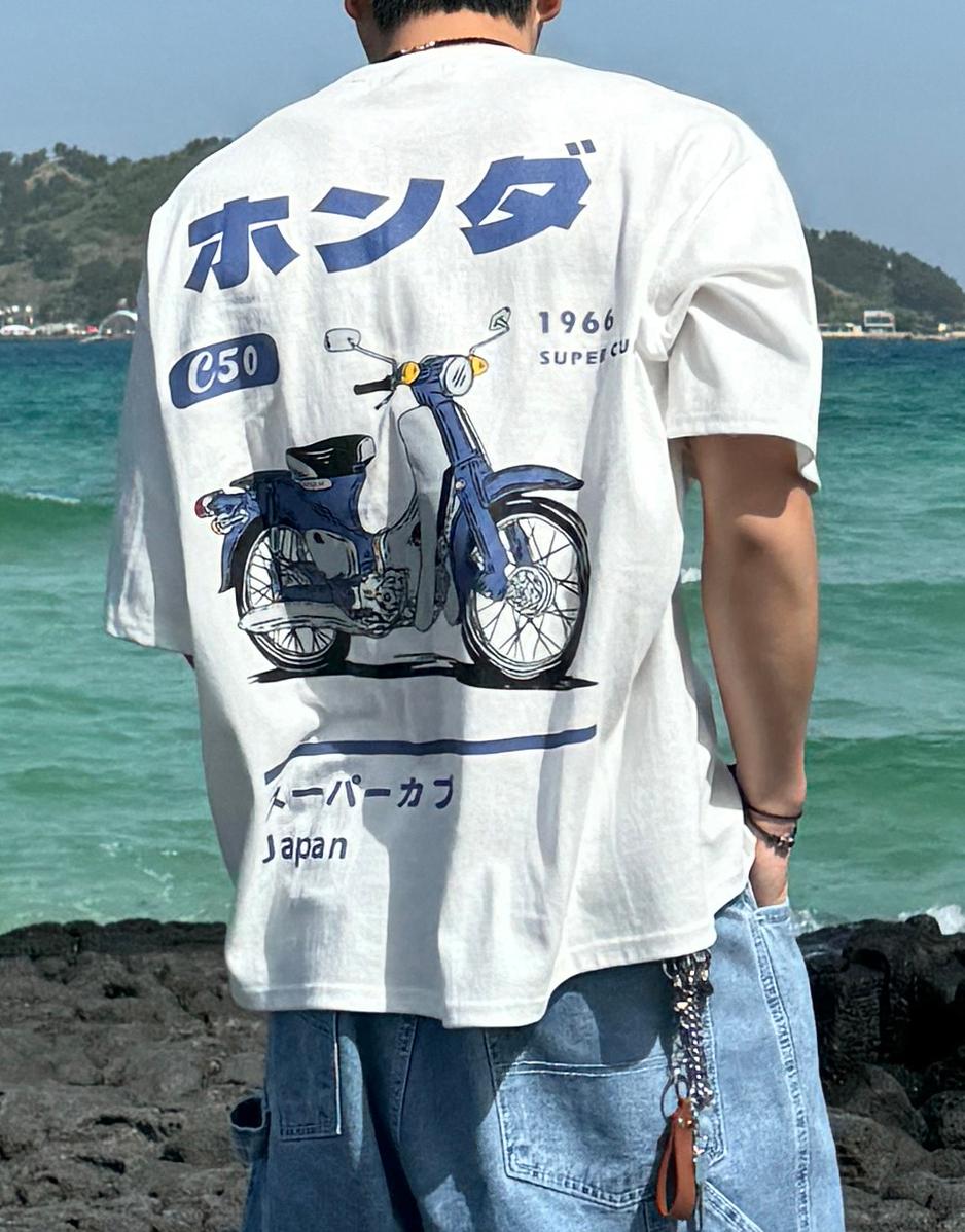 오버핏 바이크 백 프린팅 티셔츠