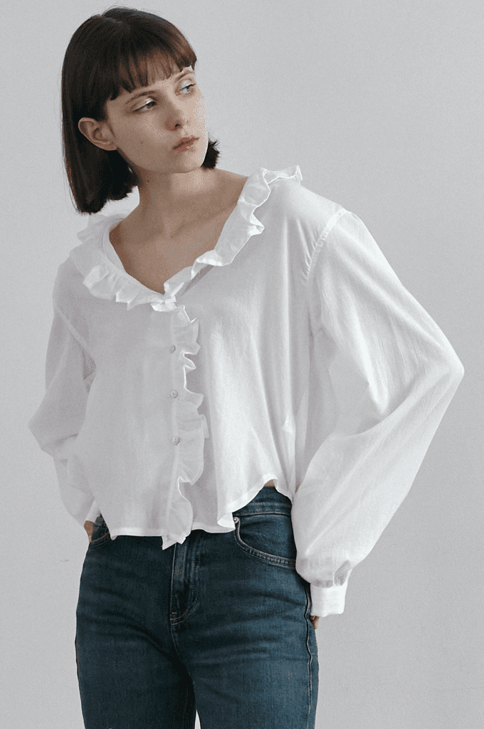 Frill cotton blouse(Off White)