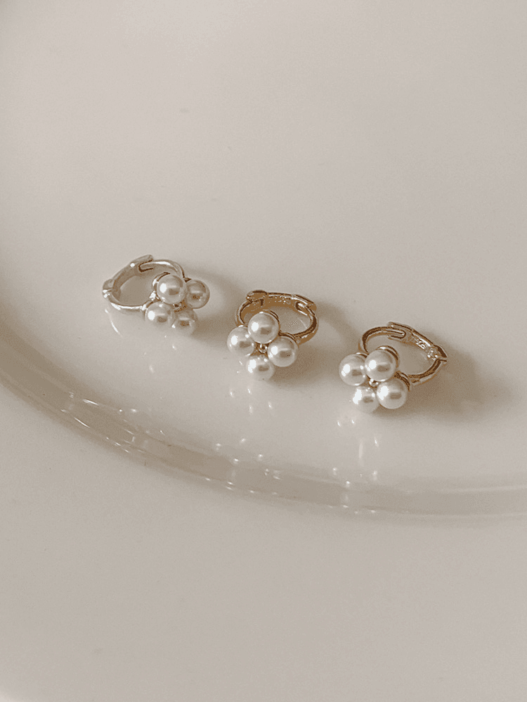 (실버925) ne 미니 네잎 꽃 진주 원터치 링 귀걸이