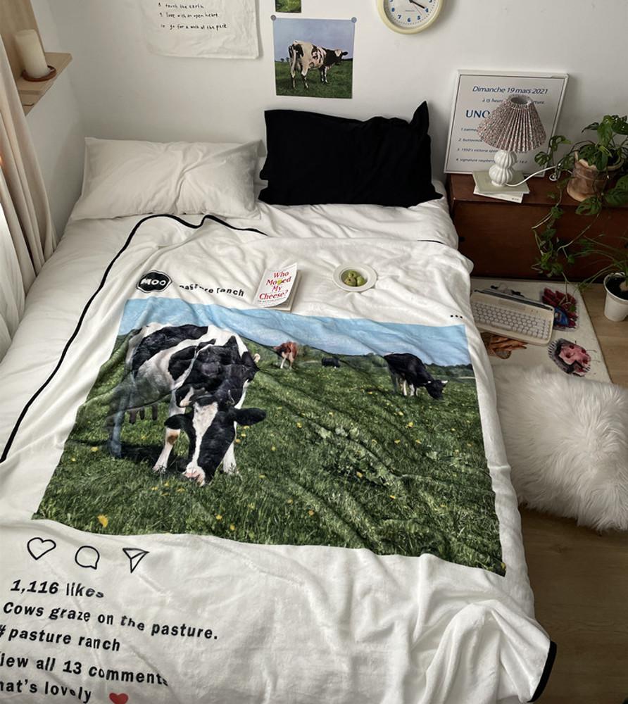 코지풀 Moo Cow 소프트 플리스 담요 빈티지 포토 블랭킷