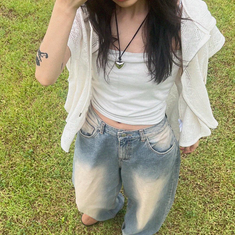 트위 펀칭 레이스 후드 니트 집업 3color