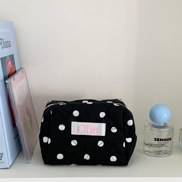 블랙 도트 하트 지퍼 파우치