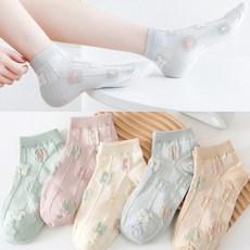 워더미 여성용 봄여름 파스텔 플라워 단목양말 5p세트