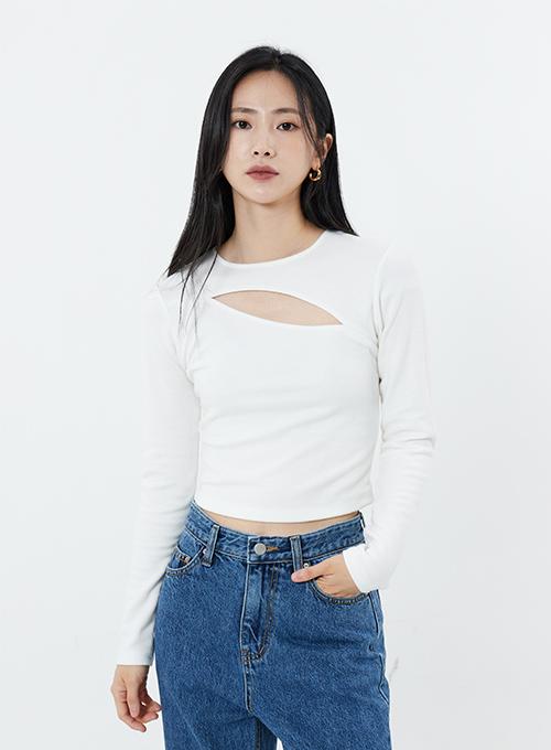 [무료배송] 홀 트임 스판 슬림 T U0609