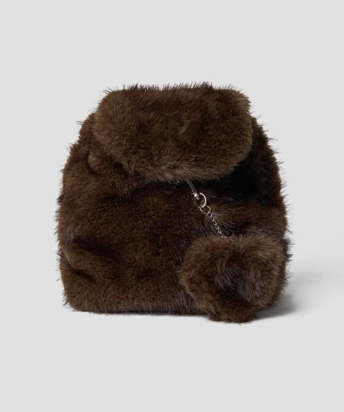FAUX FUR CHAIN STRAP BACKPACK BROWN