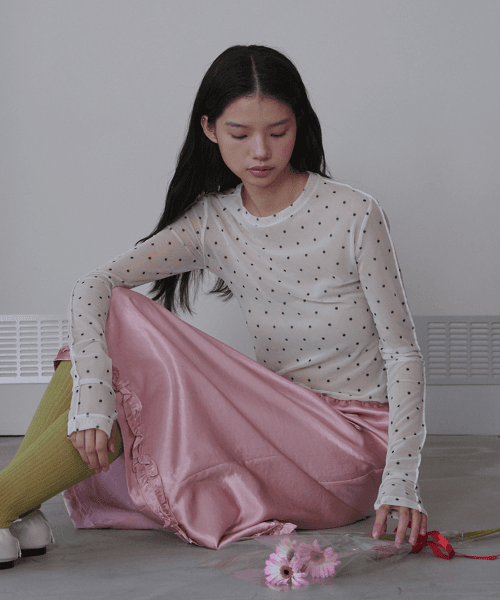 도트 시스루 롱 슬리브 매쉬탑 아이보리