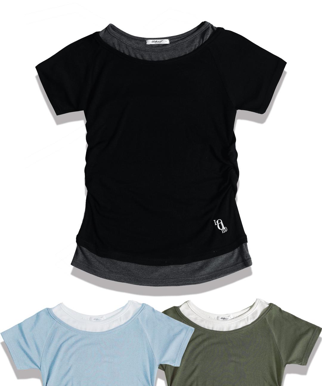 셔링 포인트 오프 레이어드 반팔 티셔츠_3colors