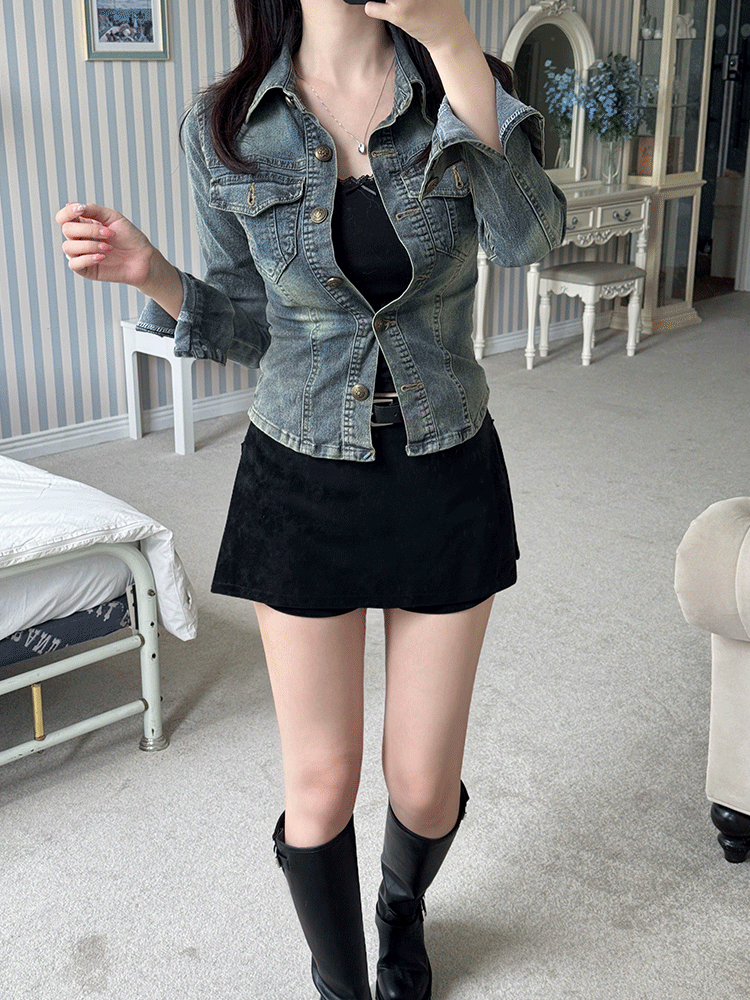 투비 슬림핏 데님 셔츠자켓