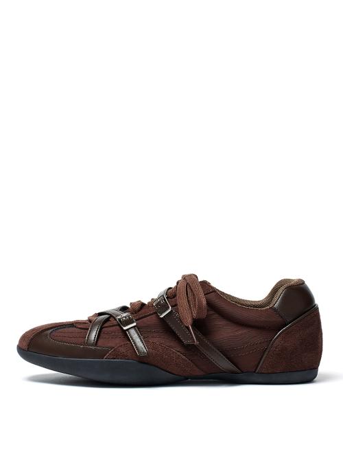 CROSS STRAP SUEDE BLOCK SNEAKERS IN BROWN
