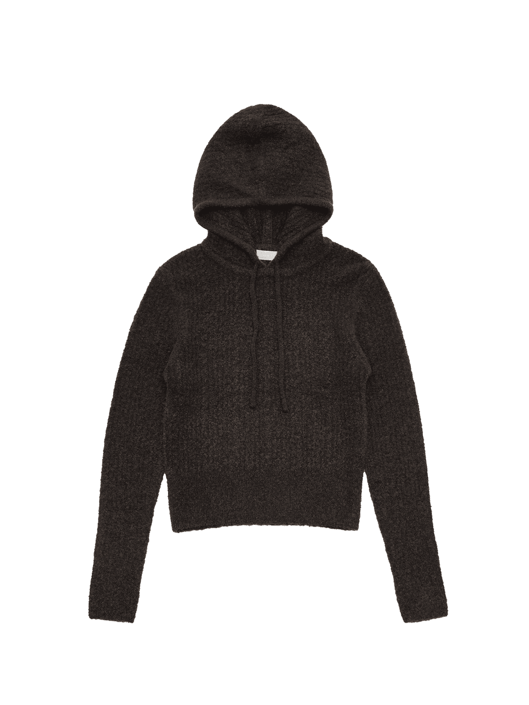 BOUCLE HOODED KNIT DARK BROWN
