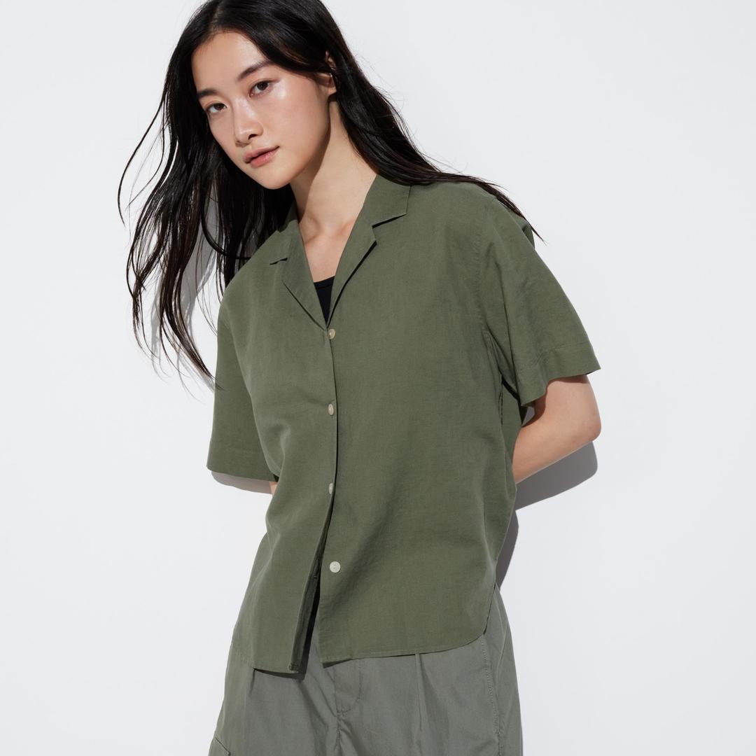 리넨블렌드오픈칼라셔츠(반팔)