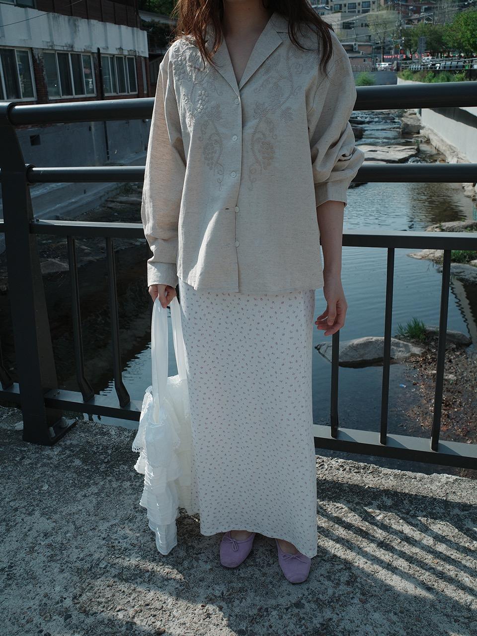 (beige)vintage linen collar shirt