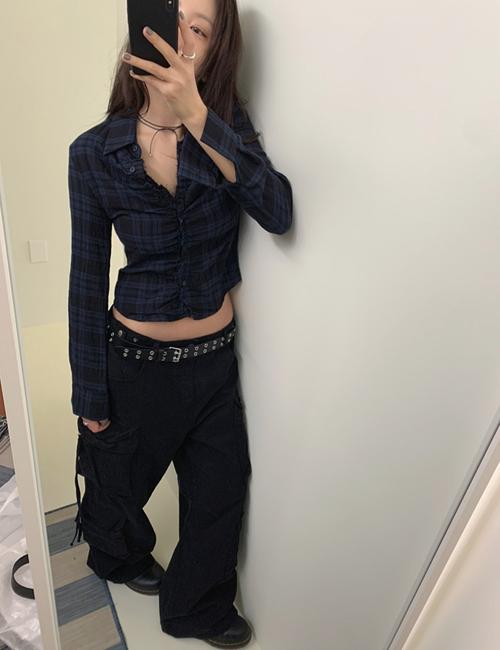 cut-off checked shirt