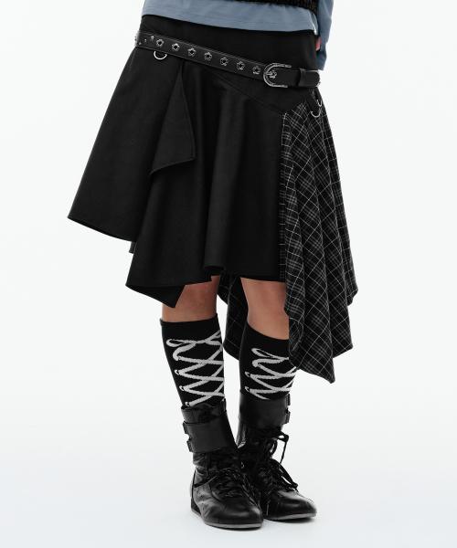 LAYERED ASYMMETRIC SKIRT [BLACK]