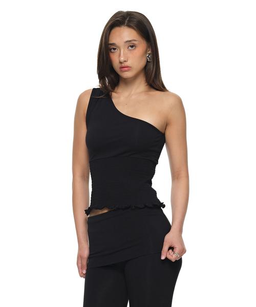 스모크드 원 숄더 탑 블랙