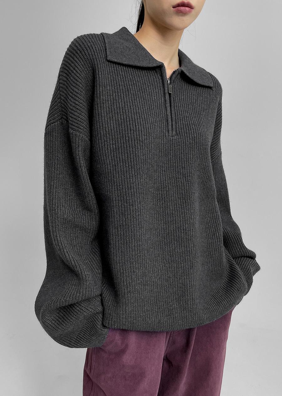 (UNISEX) 모쇼 오버핏 반집업 니트