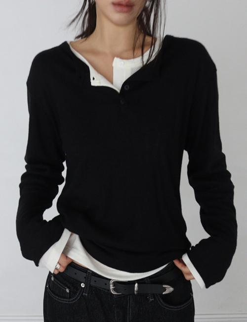 올슨 waffle henley neck boxy tee