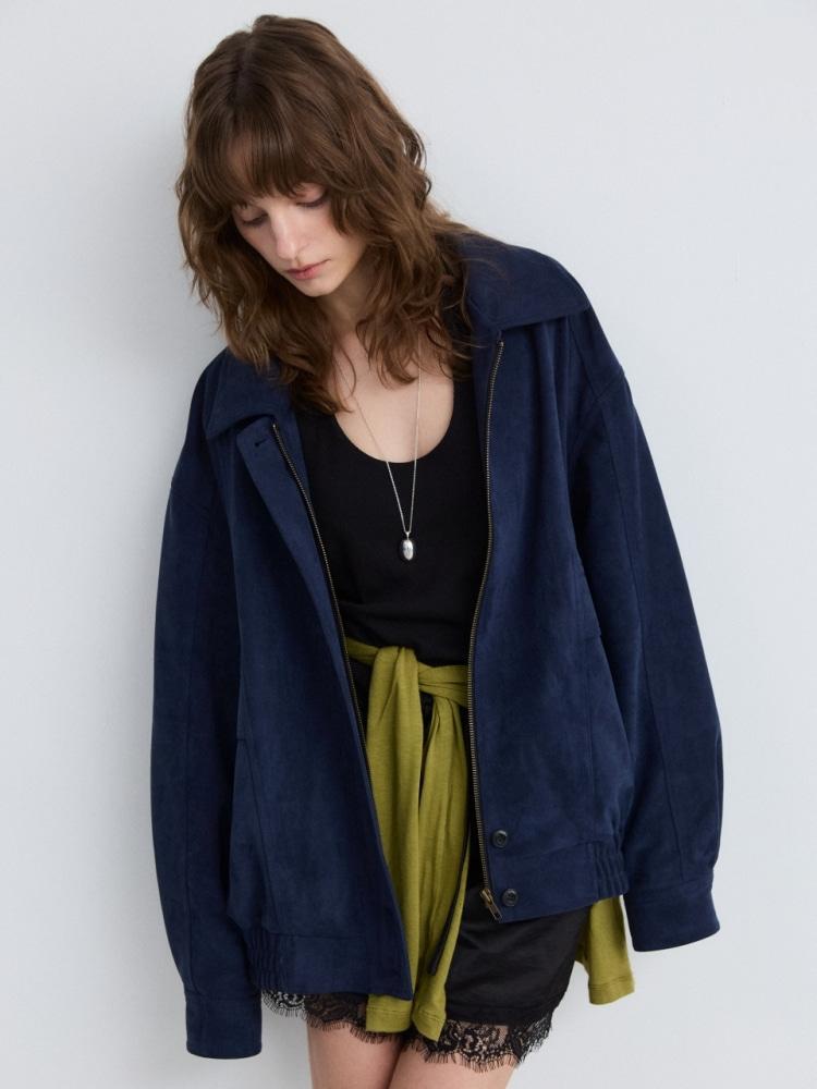 SUEDE BLOUSON JUMPER - NAVY