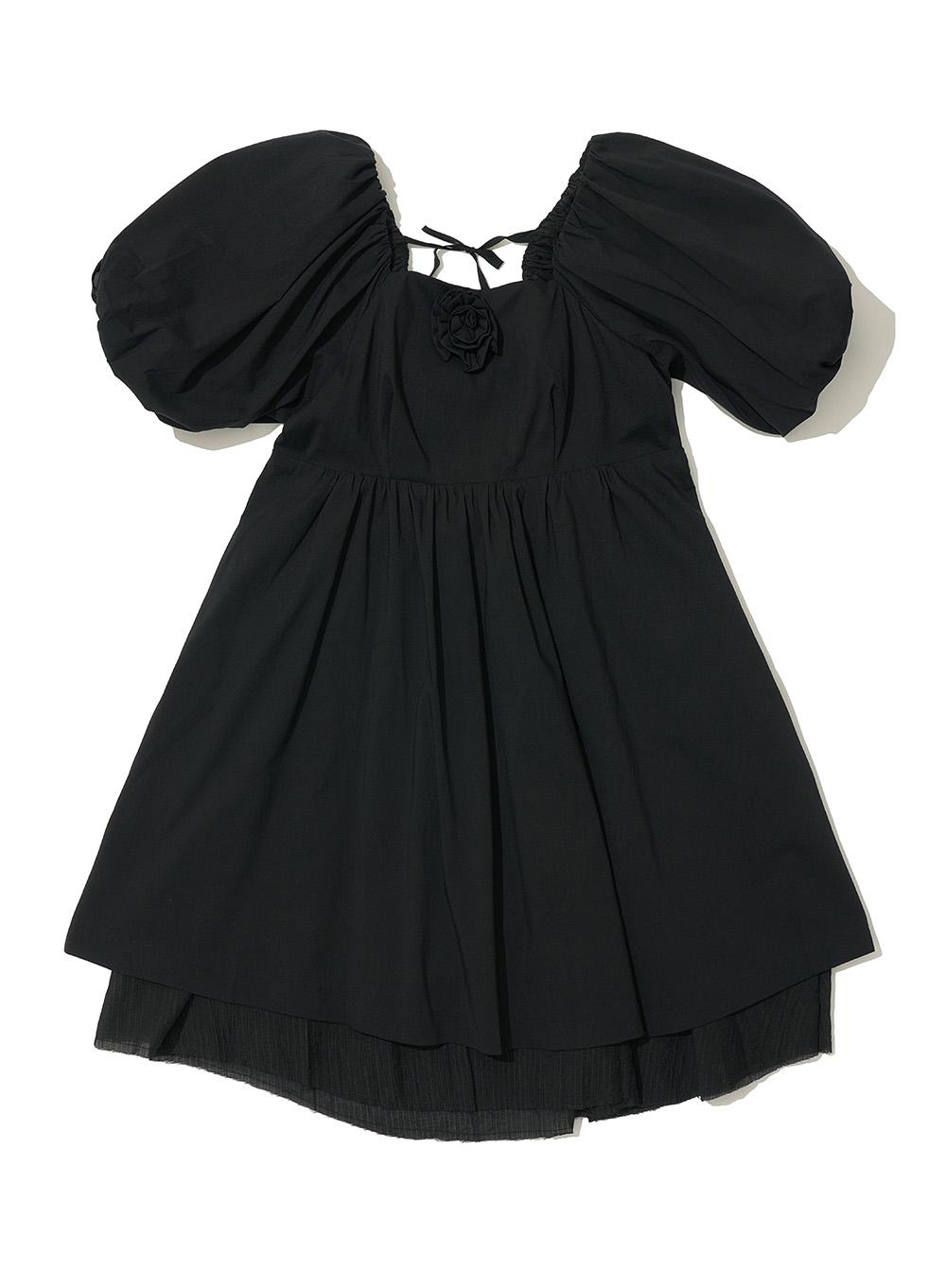 [WOMEN] FLORAL DOUBLE LAYERED PUFF DRESS_BLACK