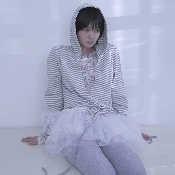 STRIPE WRAP HOOD CARDIGAN / IVORY
