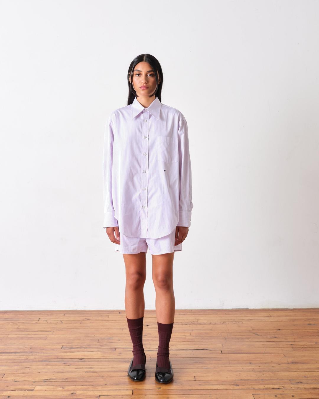 70's Pocket Shirt in Lavender Stripe - Large / Lavender Stripe