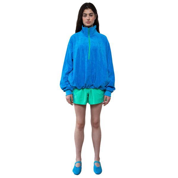 TERRY COTTON  HALF ZIP-UP IN OCEAN BLUE