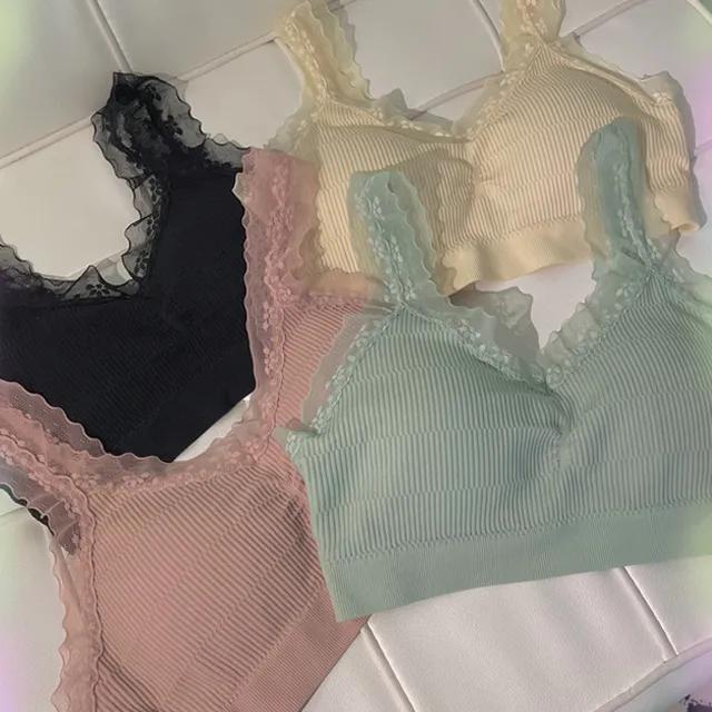 밀크 파스텔 레이스 레이어드 브라탑 4color
