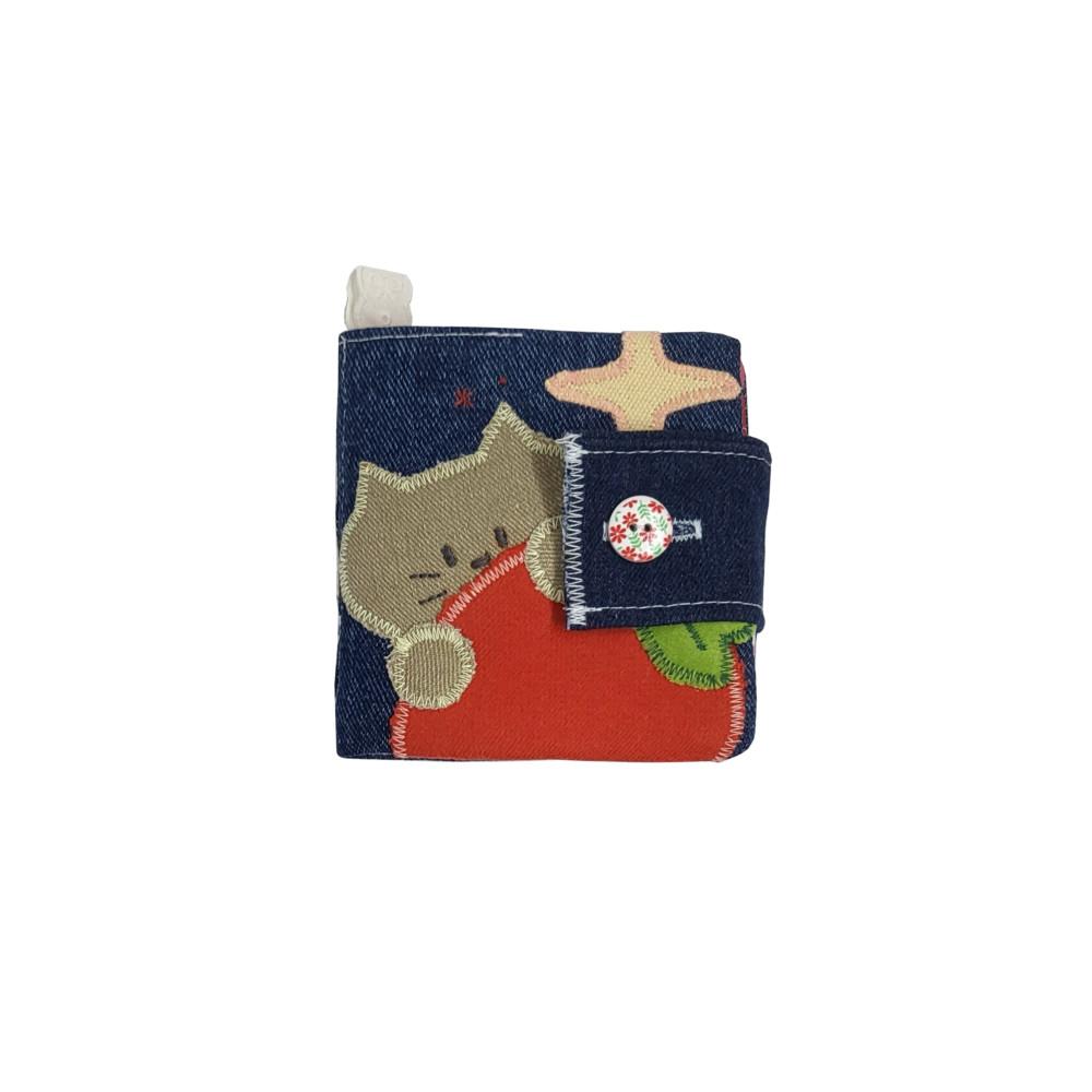 (4차) 진청 고양이 패치워크 업사이클 카드지갑 반지갑 데님 빈티지