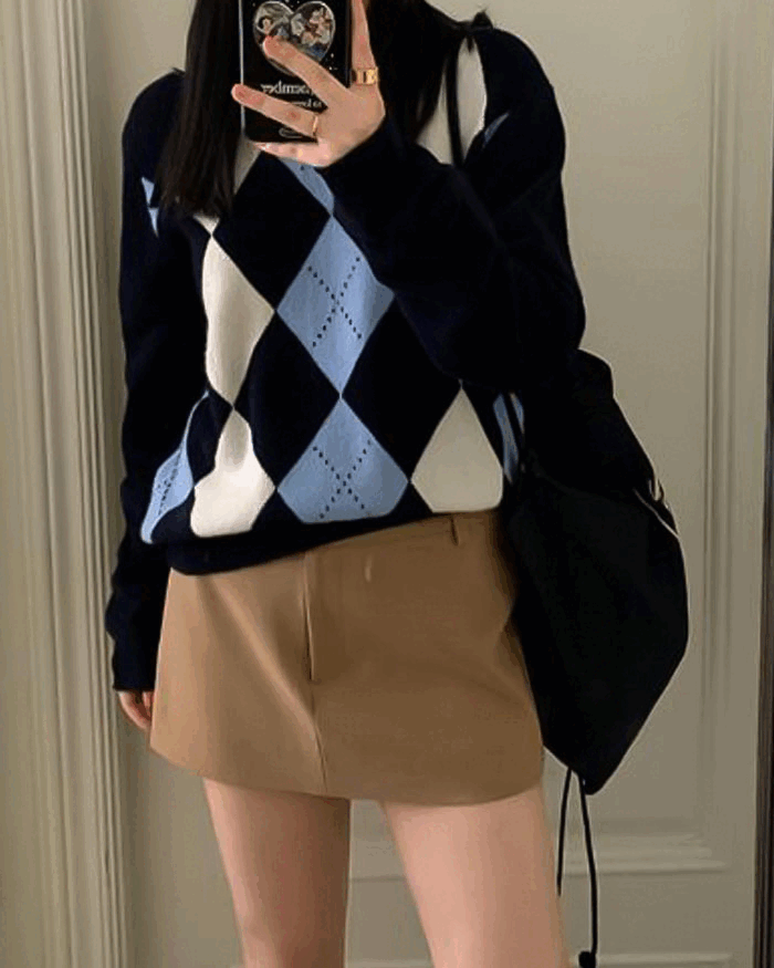 부드러운 올드스쿨 쫀득한 퀄팅 울 니트 스웨터