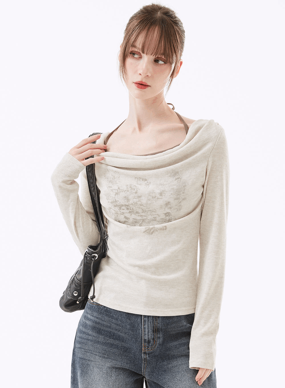 네비 히모 홀터넥 레이어드 긴팔티