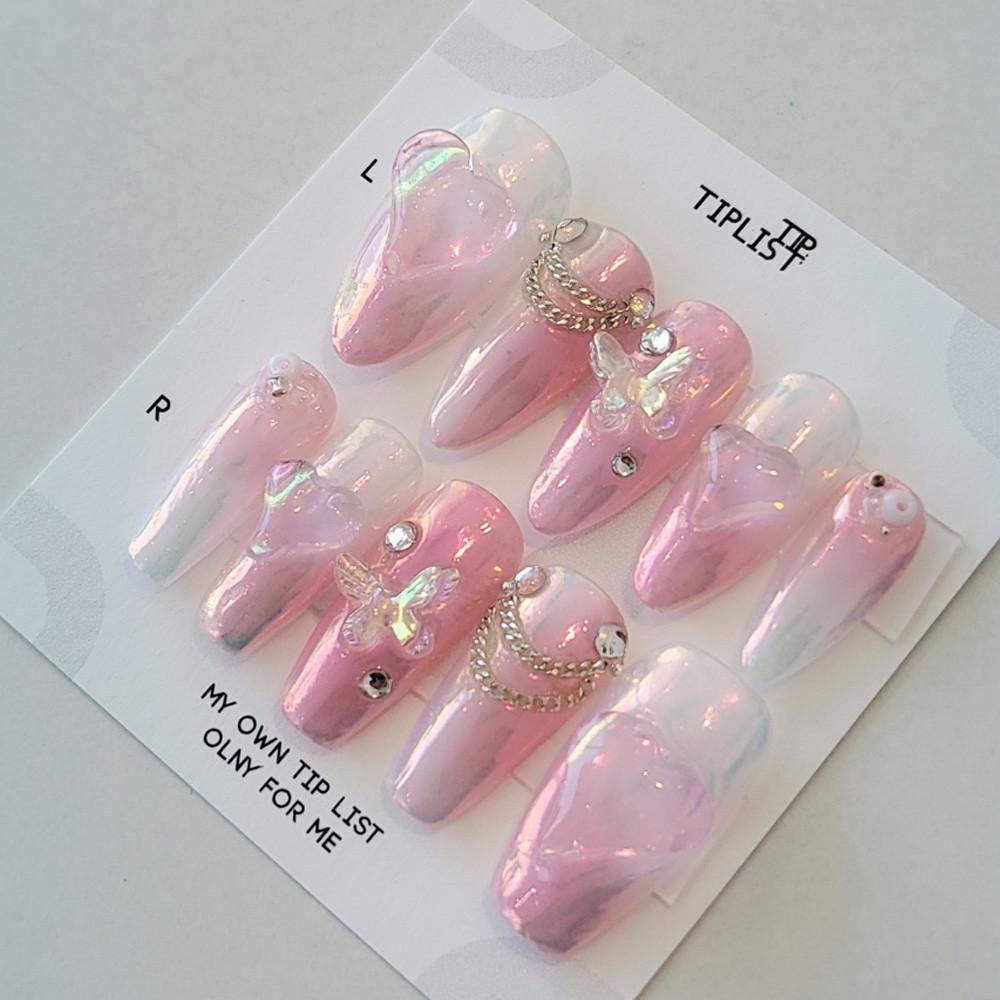 하트 핑크 사랑스러운 그라데이션 수제네일팁
