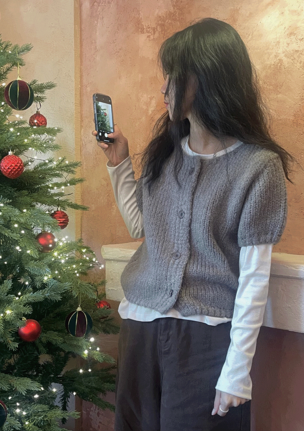 라토 모헤어 퍼프 반팔 가디건 (4col) 모카 그레이 핑크 크림