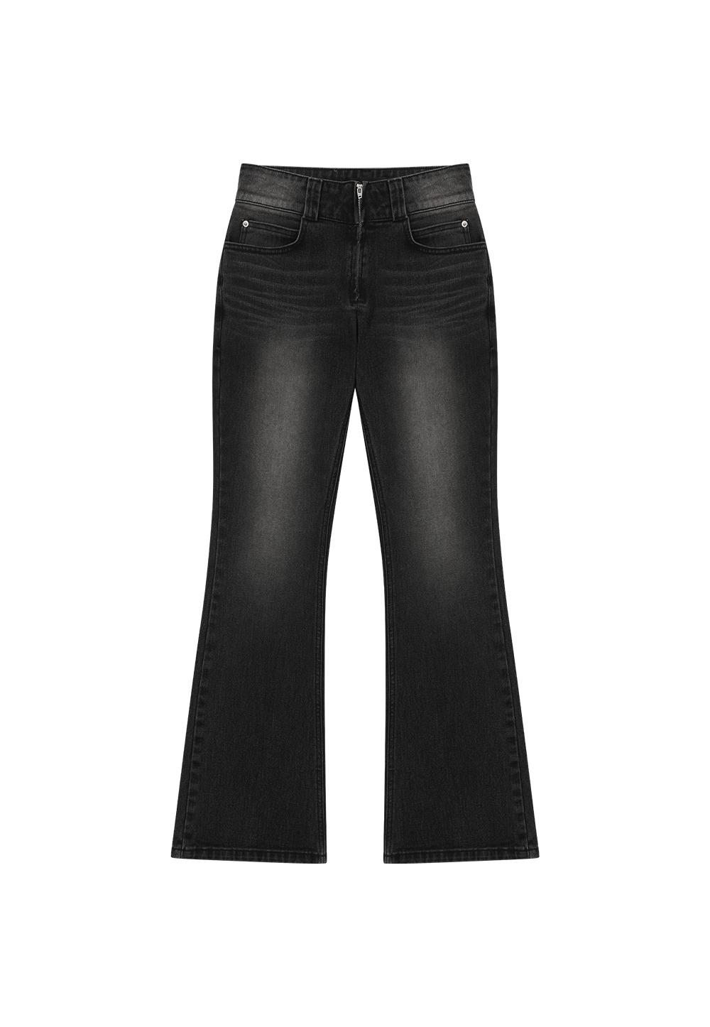 Western washed boots-cut denim pants - BLACK