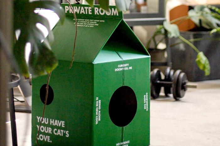 고양이 그린 우유팩하우스 숨숨집 스크래쳐