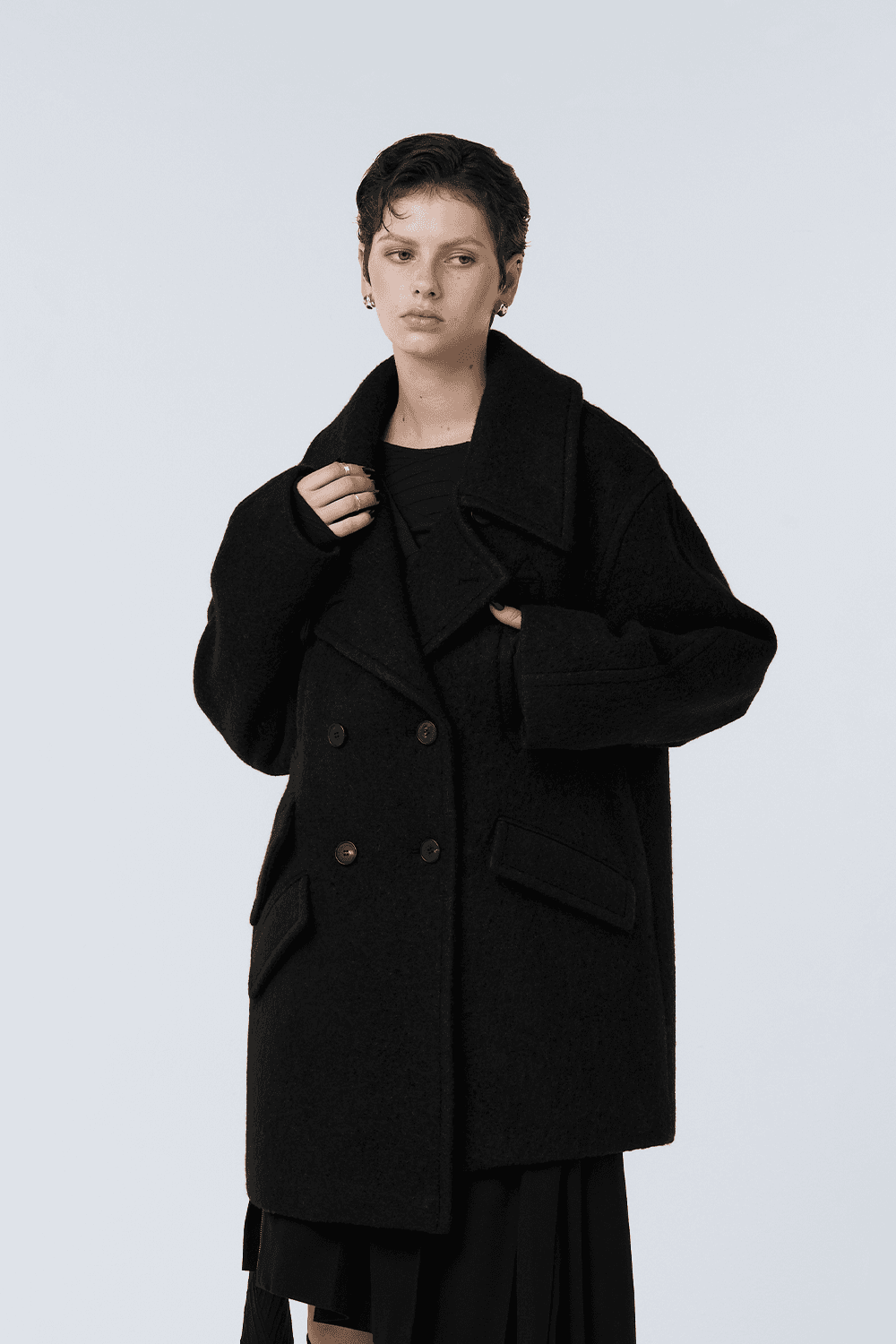 Hairy Double Half Coat [ Black ]