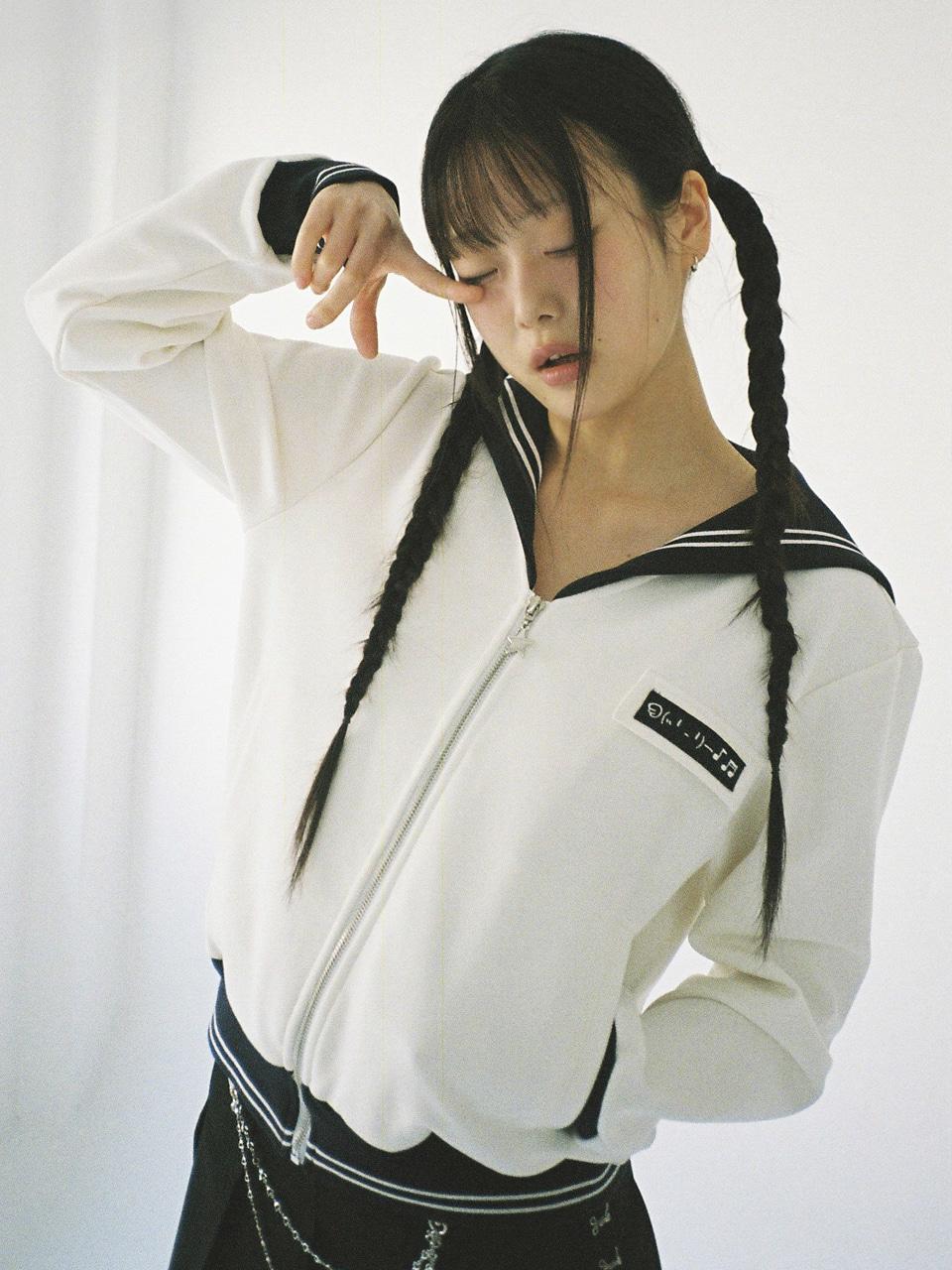 Sailor Collar Zip-Up Jacket - IVORY