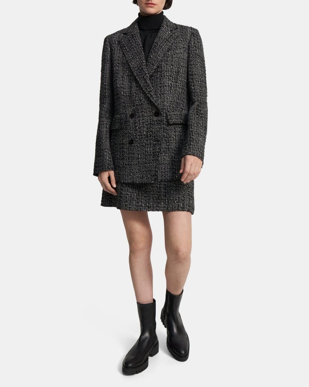 Double-Breasted Blazer in Wool-Blend Tweed