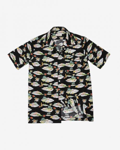 Cotton Seersucker Hawaiian Shirts (Black)