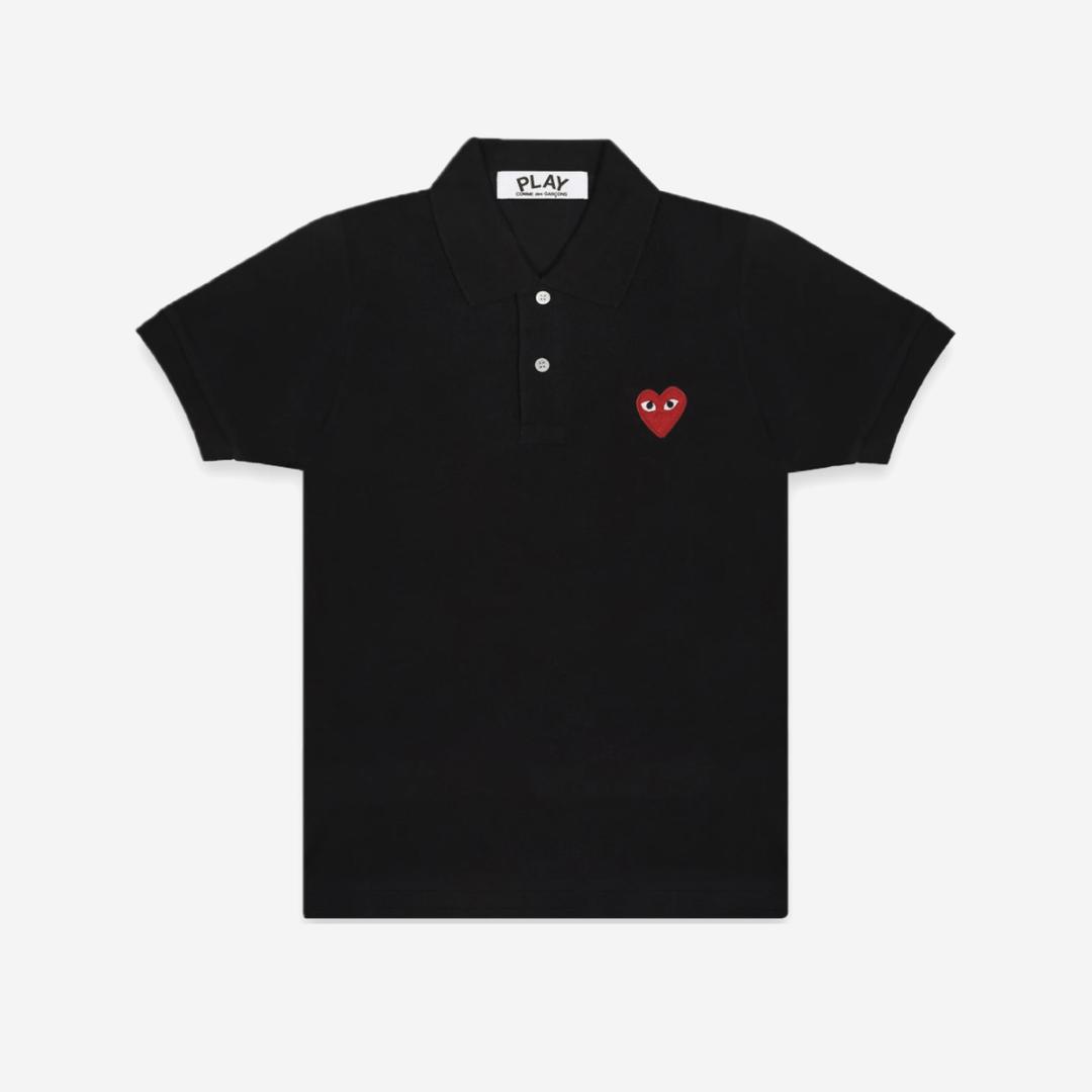 Play Comme des Garcons Red Heart Polo Shirt Black