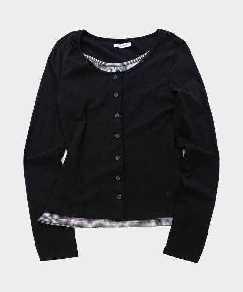 버튼업 단가라 레이어드 슬림 핏 롱슬리브 올데이 가디건 티셔츠 [블랙]