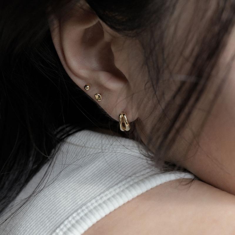14k 볼드 투링 원터치 링 귀걸이 (1pair)