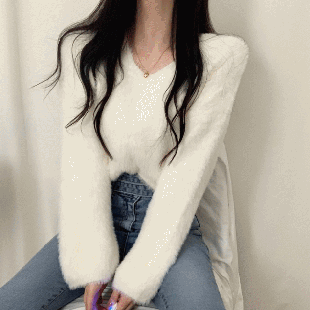 (예뻐요)보들감촉 퍼 브이넥 니트 4color