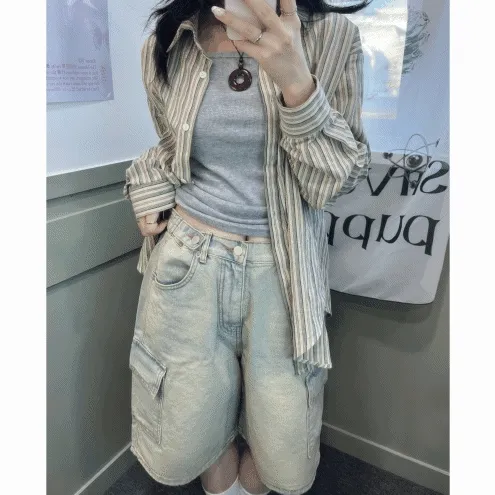 [unisex] hiro vintage stripe over fit shirts (nb) 히로 빈티지 스트라이프 셔츠 남방