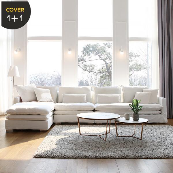 [10만원 할인쿠폰 증정] [JTBC "18어게인" 협찬] [1+1커버 증정] [풀커버] 헬레나 카우치 구스다운 코튼 패브릭 소파