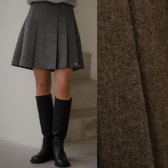 [여울 Pick]Herringbone wool pleats mini skirt_2color