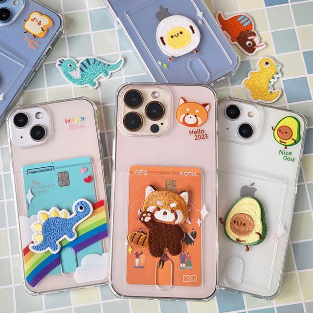 [무료배송] 카드포켓 패치 디자인 투명 젤리 핸드폰 케이스 인기급상승❤ 유니크 감성 우정템 커플템 케이스추천 아이폰14 프로 PRO MAX 플러스 갤럭시 S23 S22 귀여운 랫서판다 카드수납 폰케이스